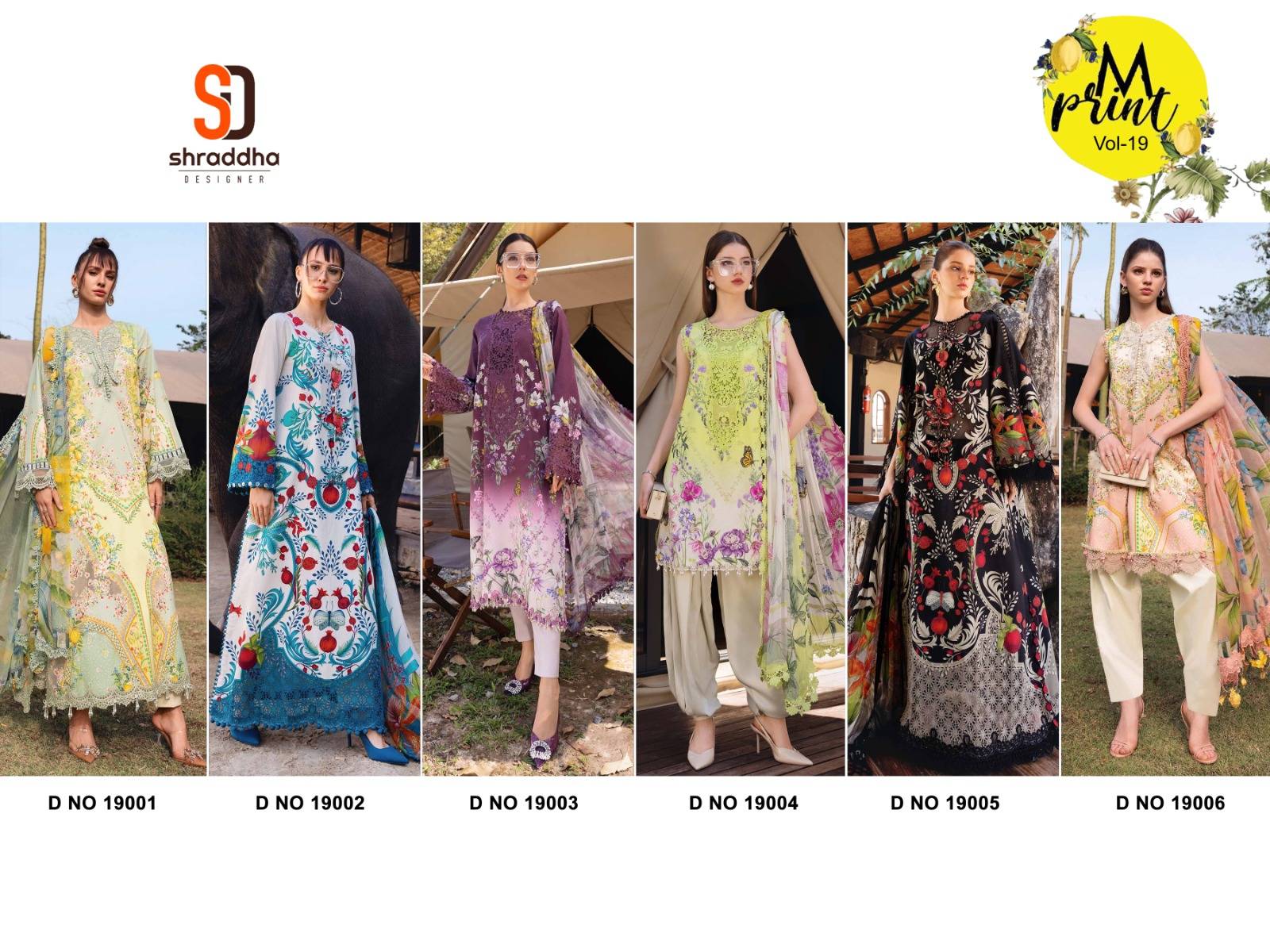 M.PRINT -19 by SHARADDHA DESIGNER 19001 TO 19006 SERIES Pakistani Stylish lawn cotton COLLECTION At Wholesale Price